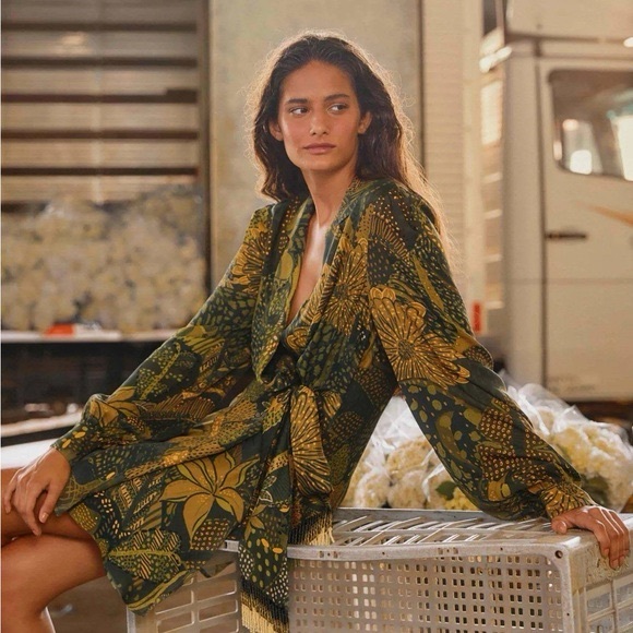 FARM Rio Dresses & Skirts - Farm Rio Green Cool Leopard Mini Wrap Dress